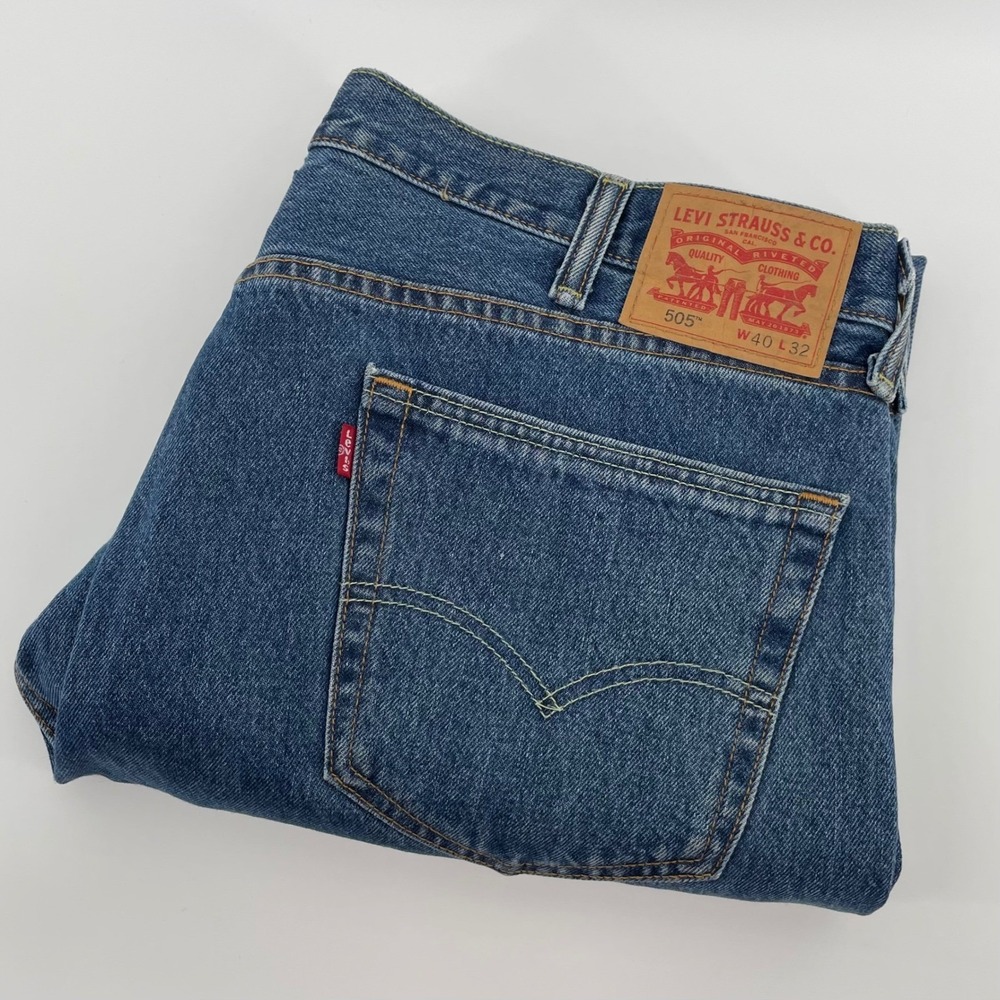 Levis 505 Regular Fit Straight Leg Blue Denim Jeans Mens W40 L32